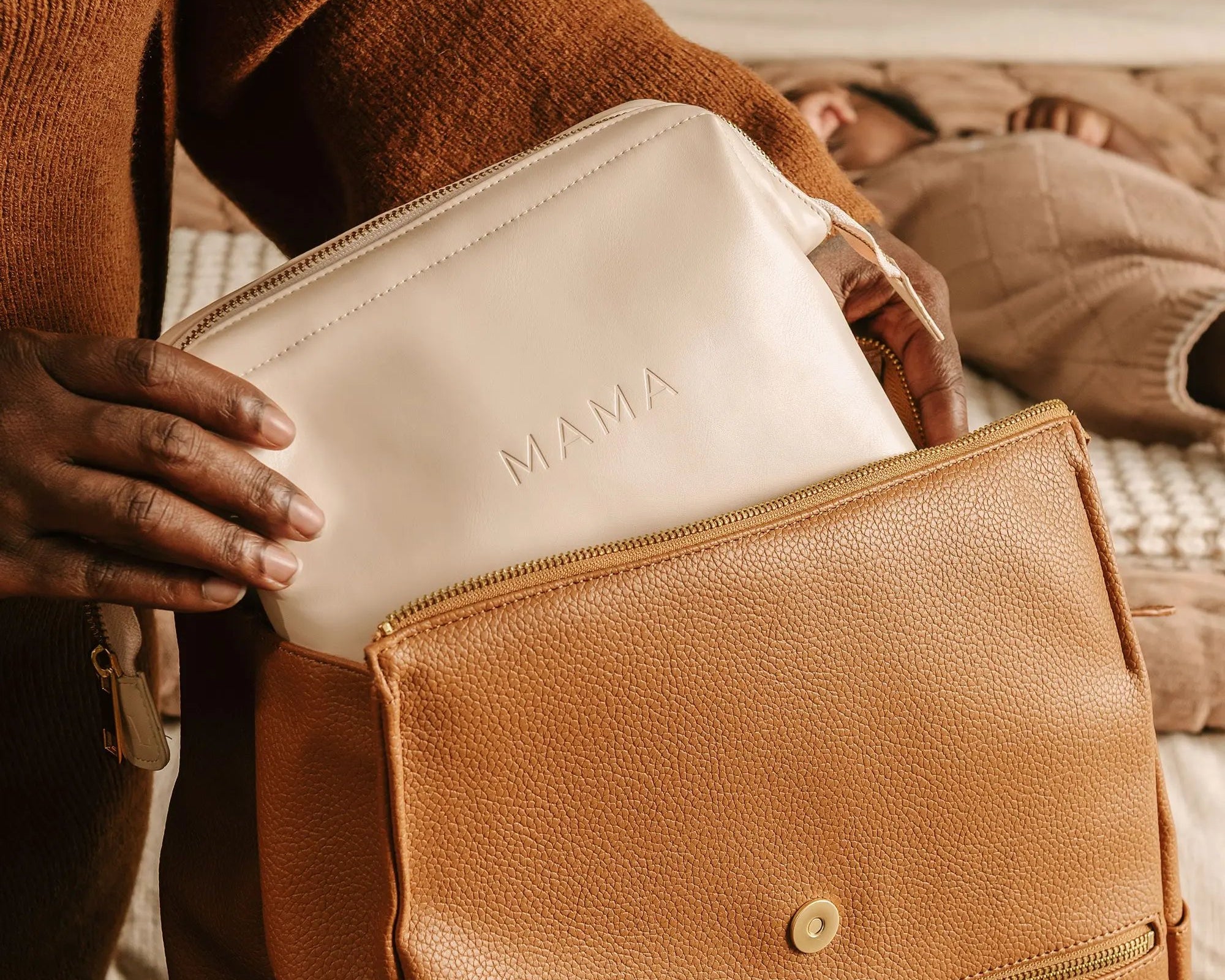 Waterproof leather baby essentials pouch – portable diaper organizer