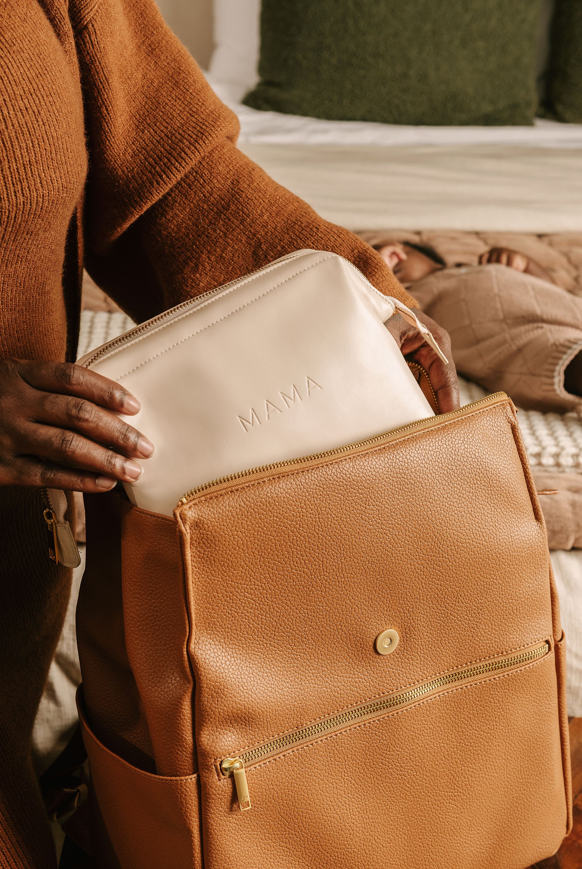 Waterproof leather baby essentials pouch – portable diaper organizer