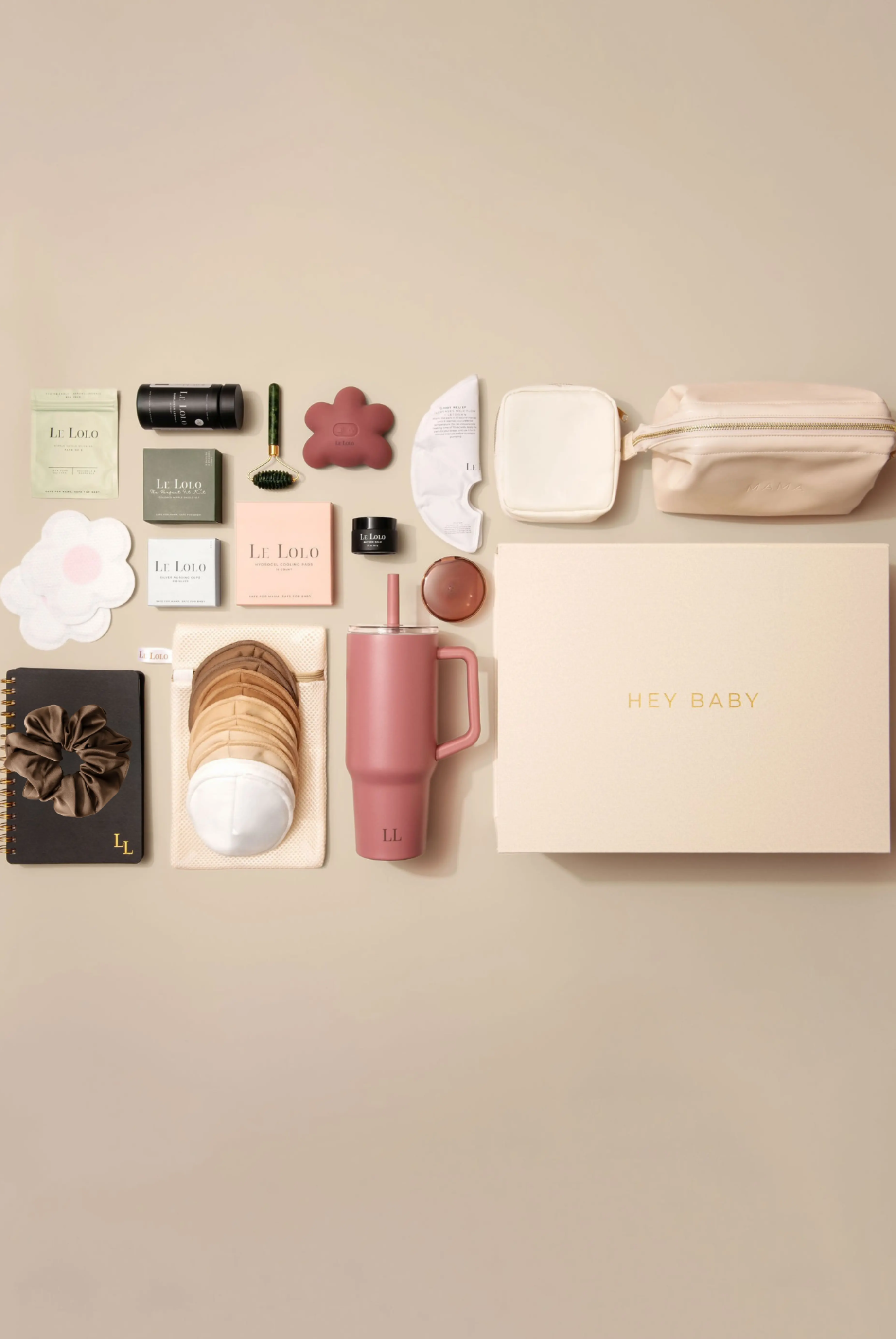 The Ultimate Set in Mauve Le Lolo, a breastfeeding product set made for new breastfeeding mothers