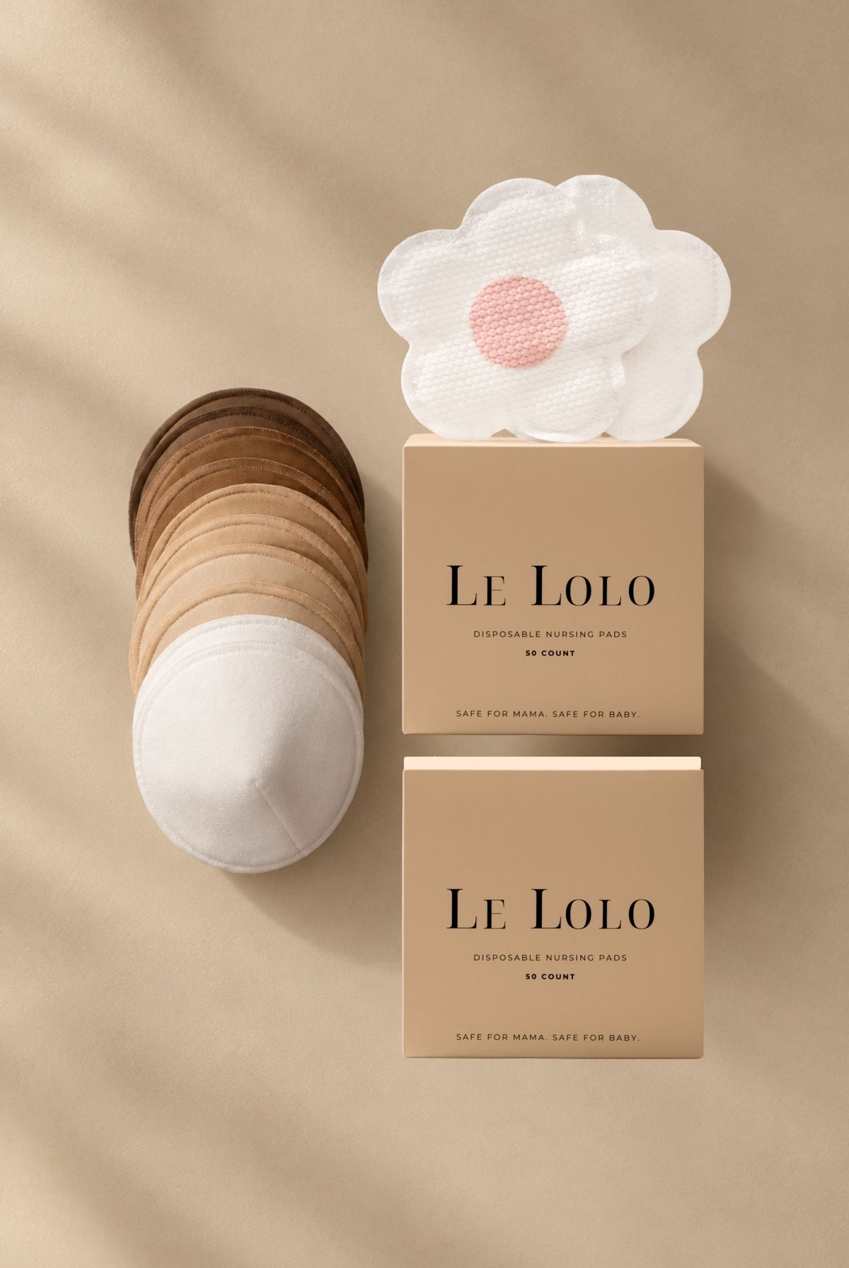 Le Lolo Nursing Pad Duo with reusable bamboo nursing pads and disposable nursing pads for breastfeeding leak protection.