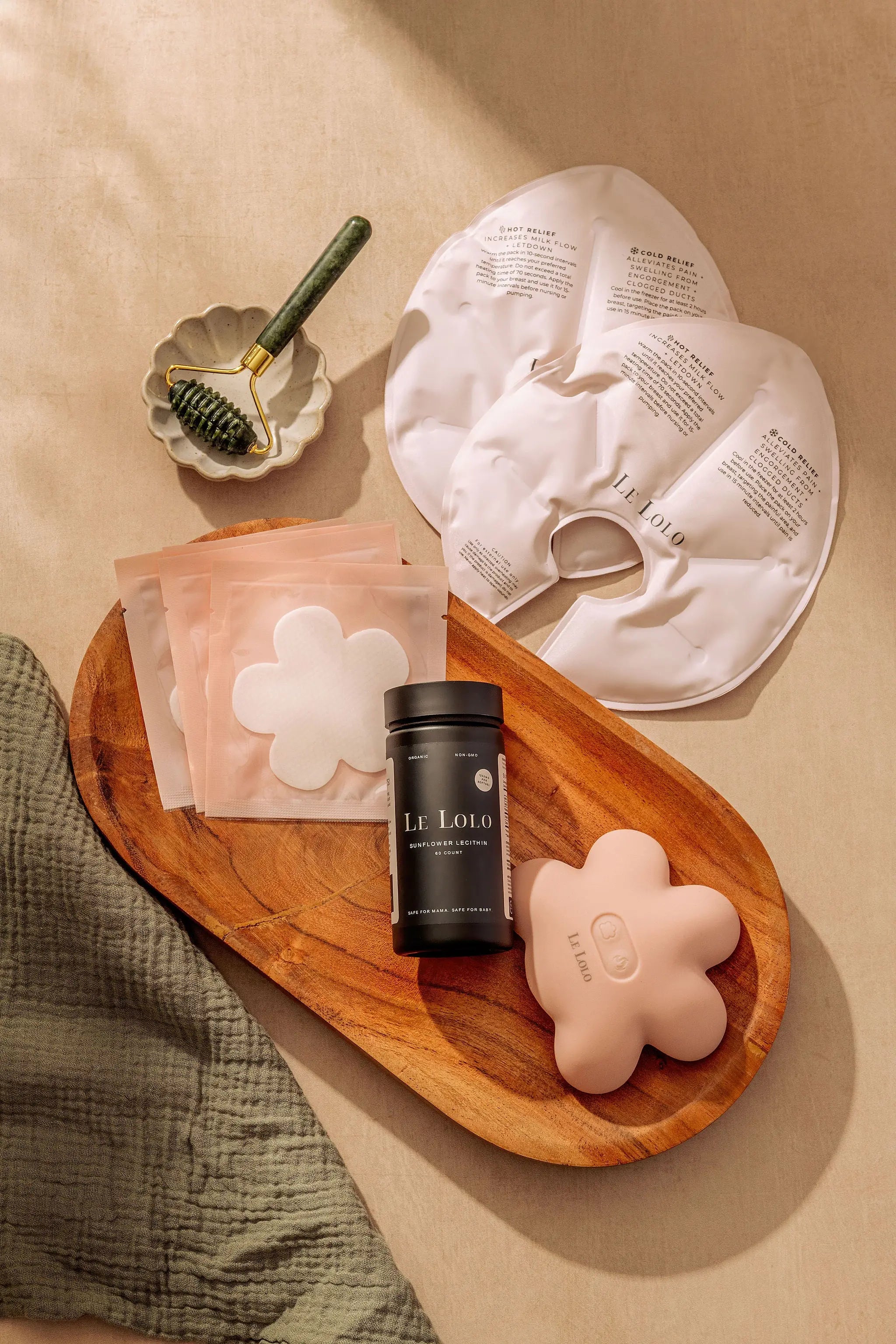 Postpartum care bundle supporting latch, comfort, and milk flow