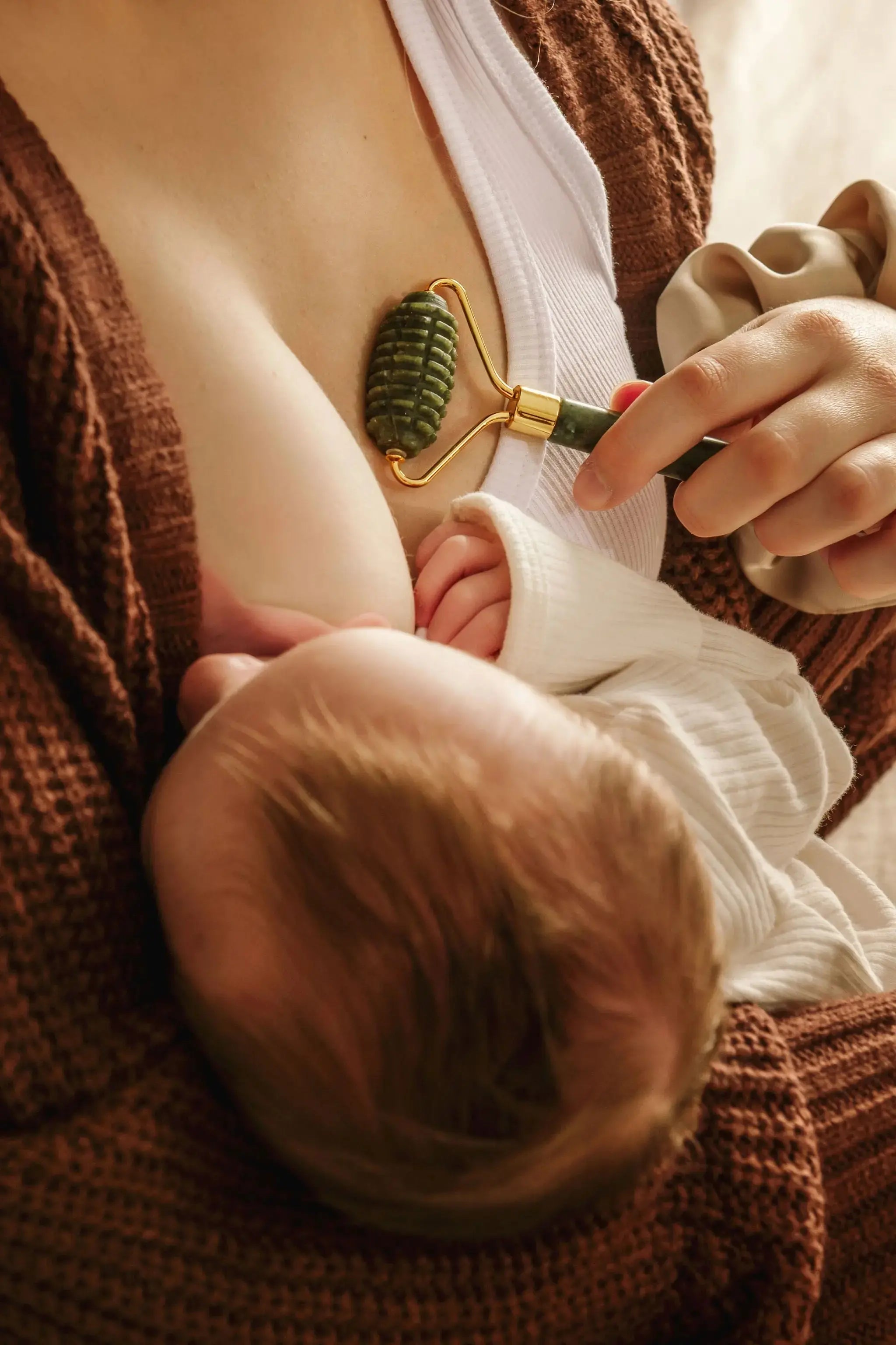 Pure jade roller for stimulating milk flow